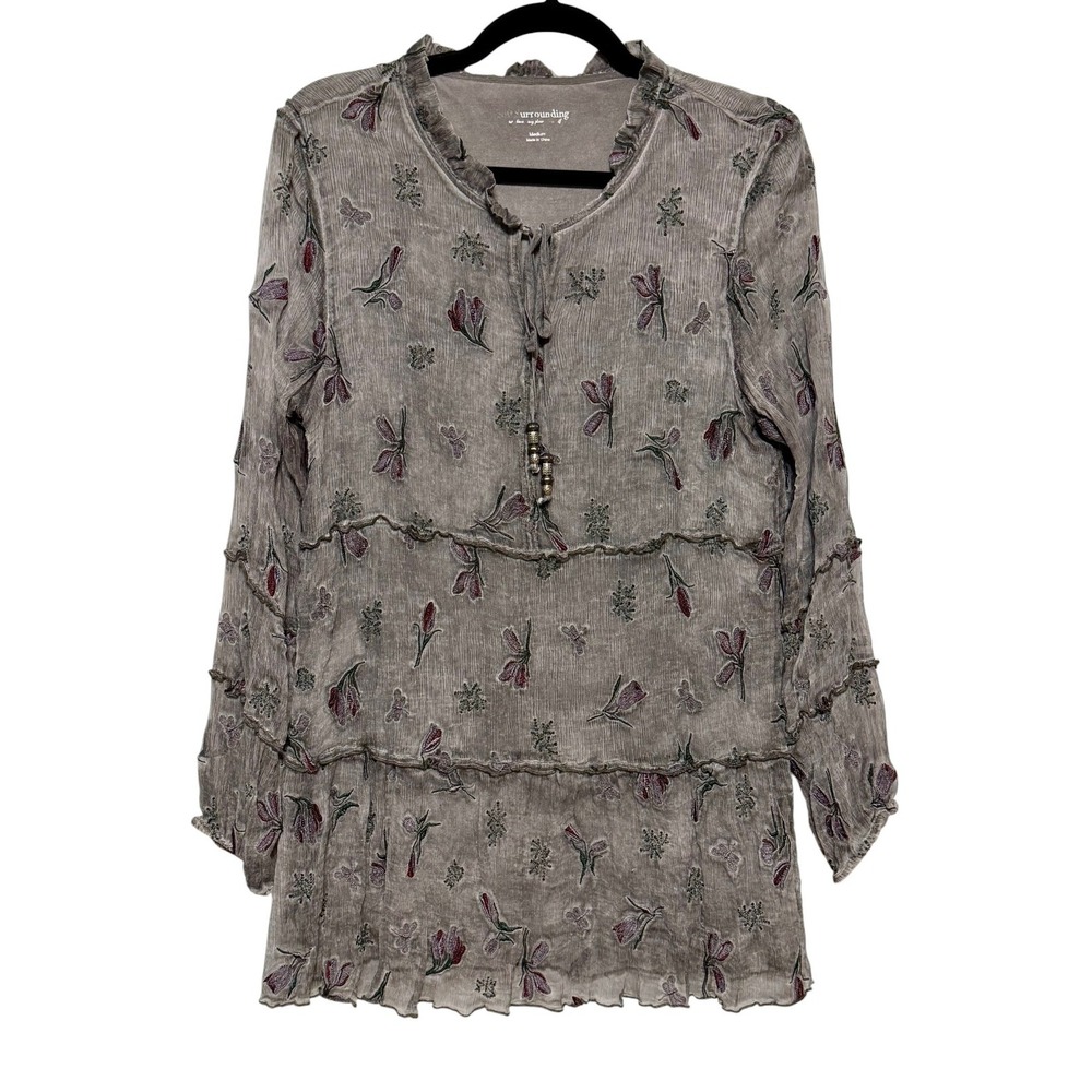 Floral Embroidered Gray Top